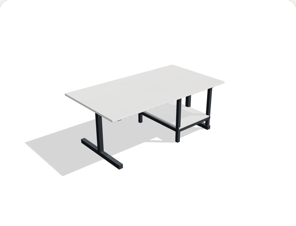 The Storage coffee table — white top with a full shelf underneath on gunmetal steel legs
