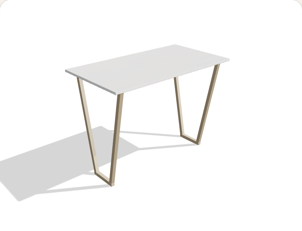 The Compact desk — white top on sand-coloured trapezoid steel legs