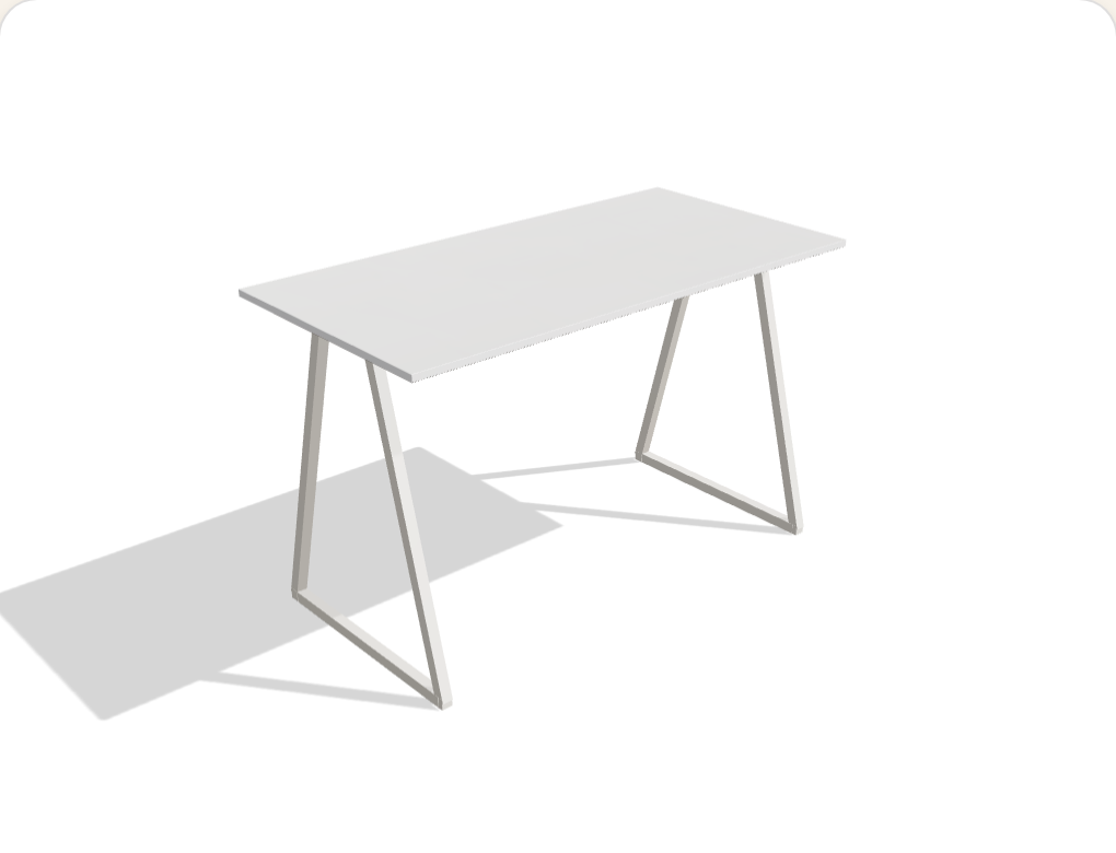 The Minimalist desk — white top on white splayed A-frame steel legs