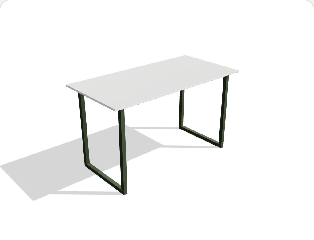 The Sage desk — white top on sage-green rectangle steel legs